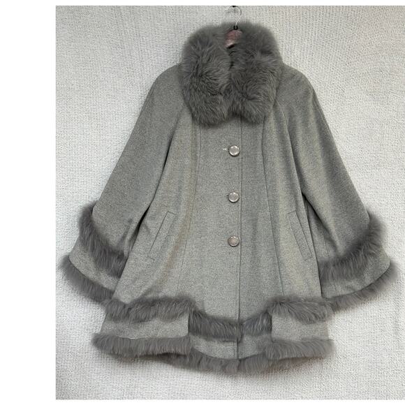 Kelli Kouri Grey Cashmere Fur Trim Coat Size XL NWT #64289 - Picture 1 of 4